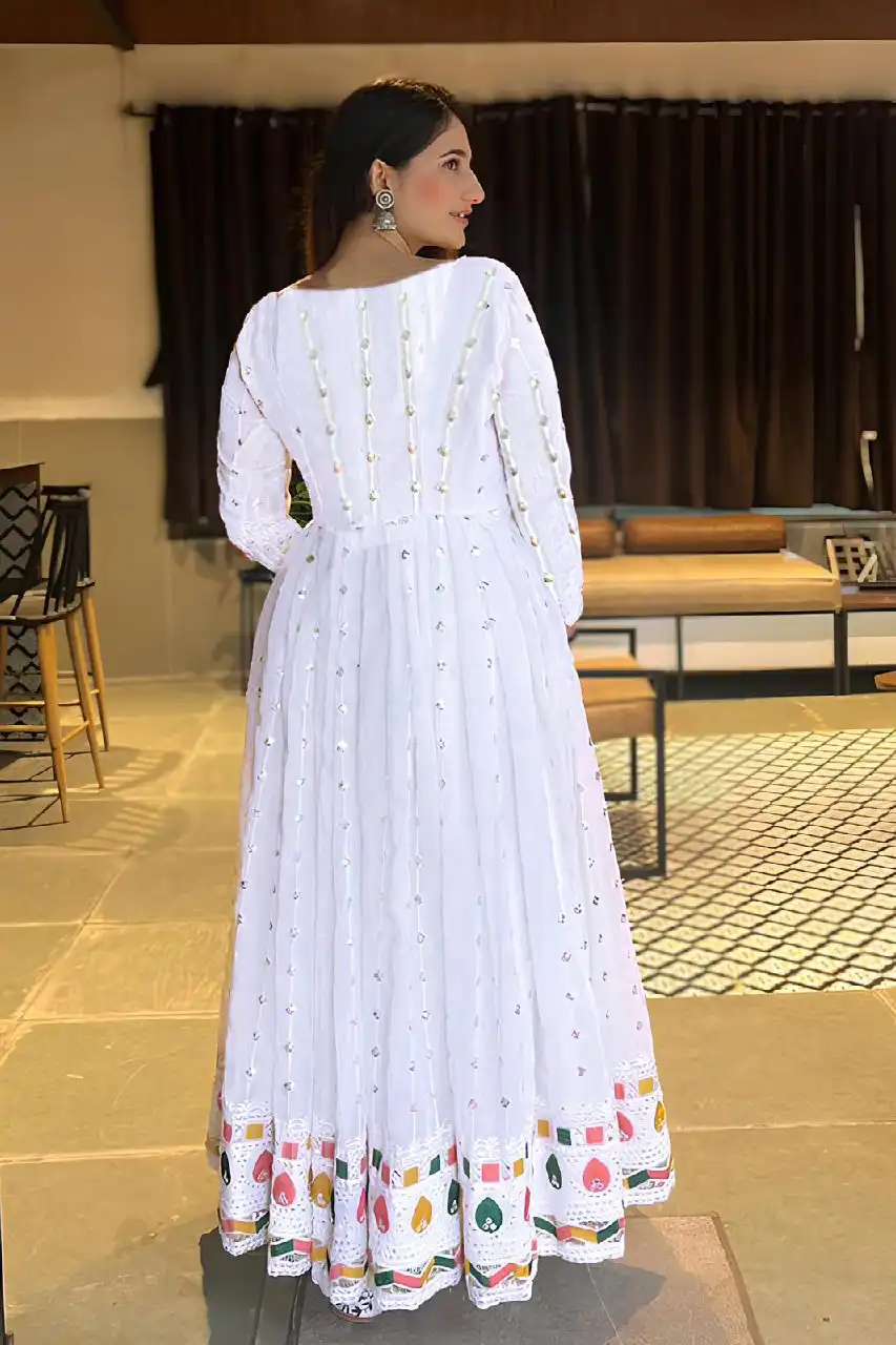 FFD Rangroop White Georgette Gown Dupatta 05 Pcs Set