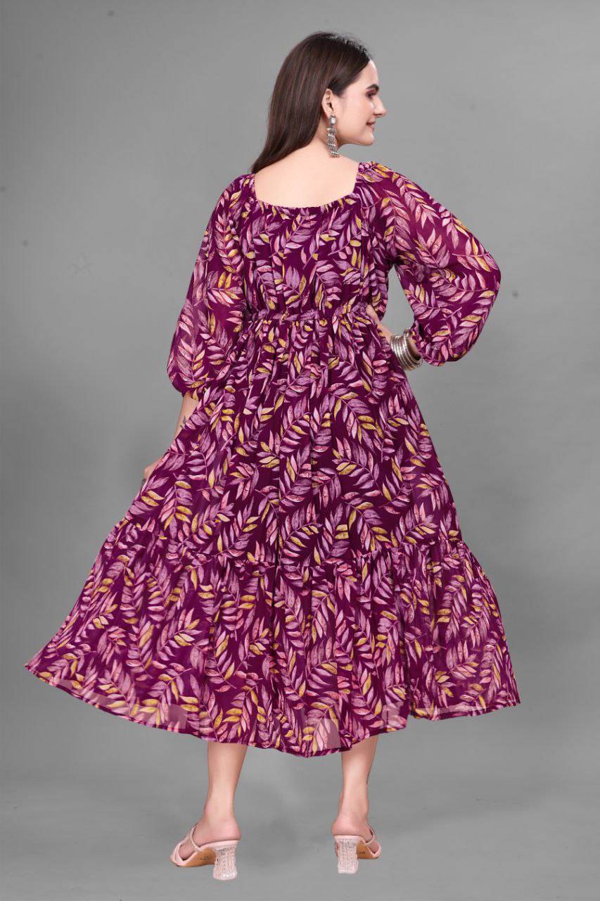 RM Georgette Printed Frock Kurti 04 Pcs Set