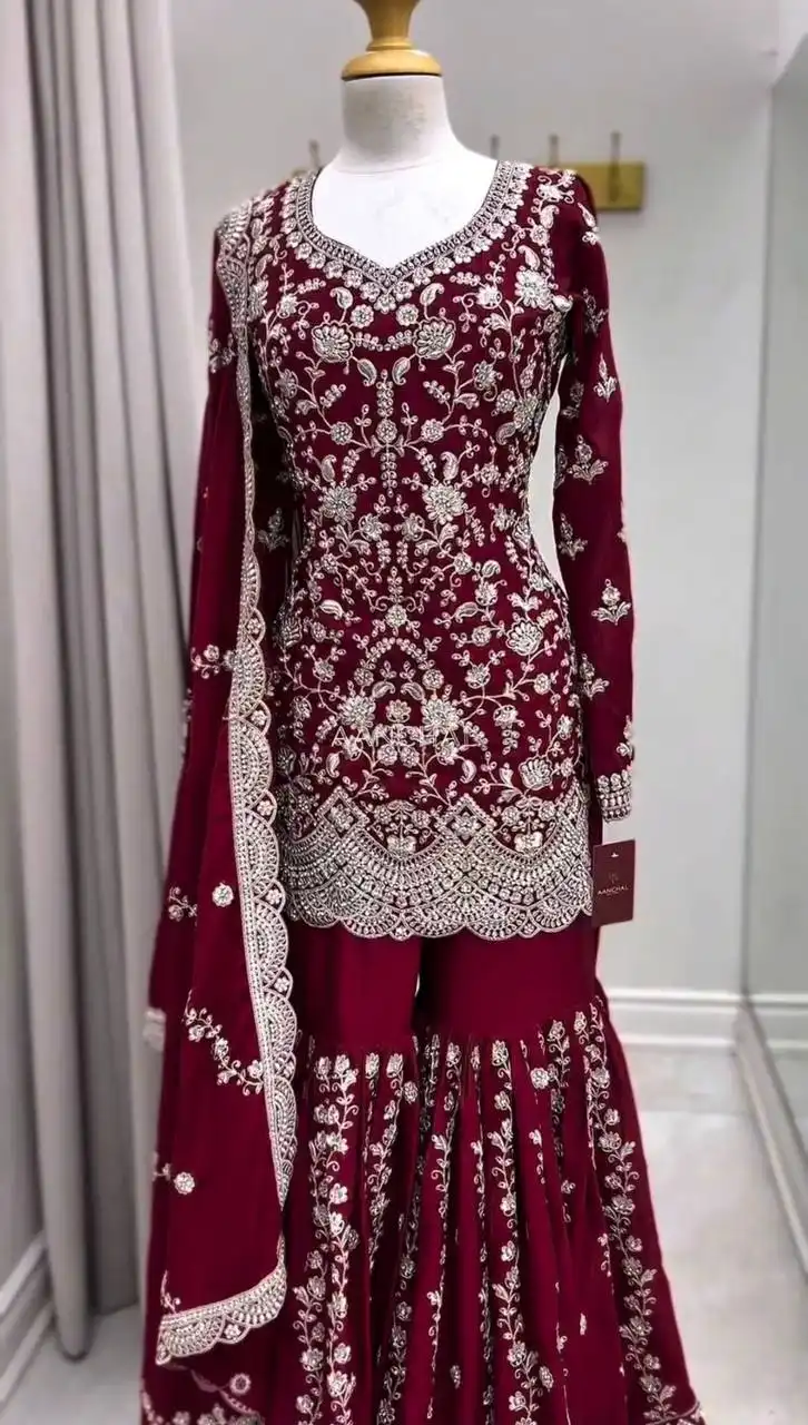 Deepika 5939 Foux Gorgette Gharara Suit 04 Pcs Set