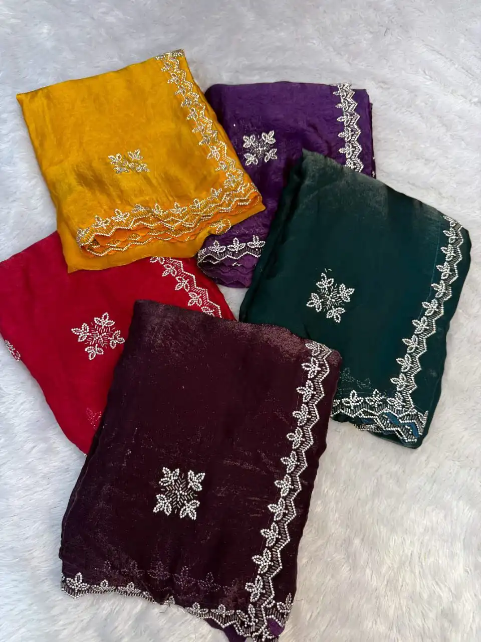 RC1 Vol 68 Fandy Satin Silk Party Wear Saree 05 Pcs Set