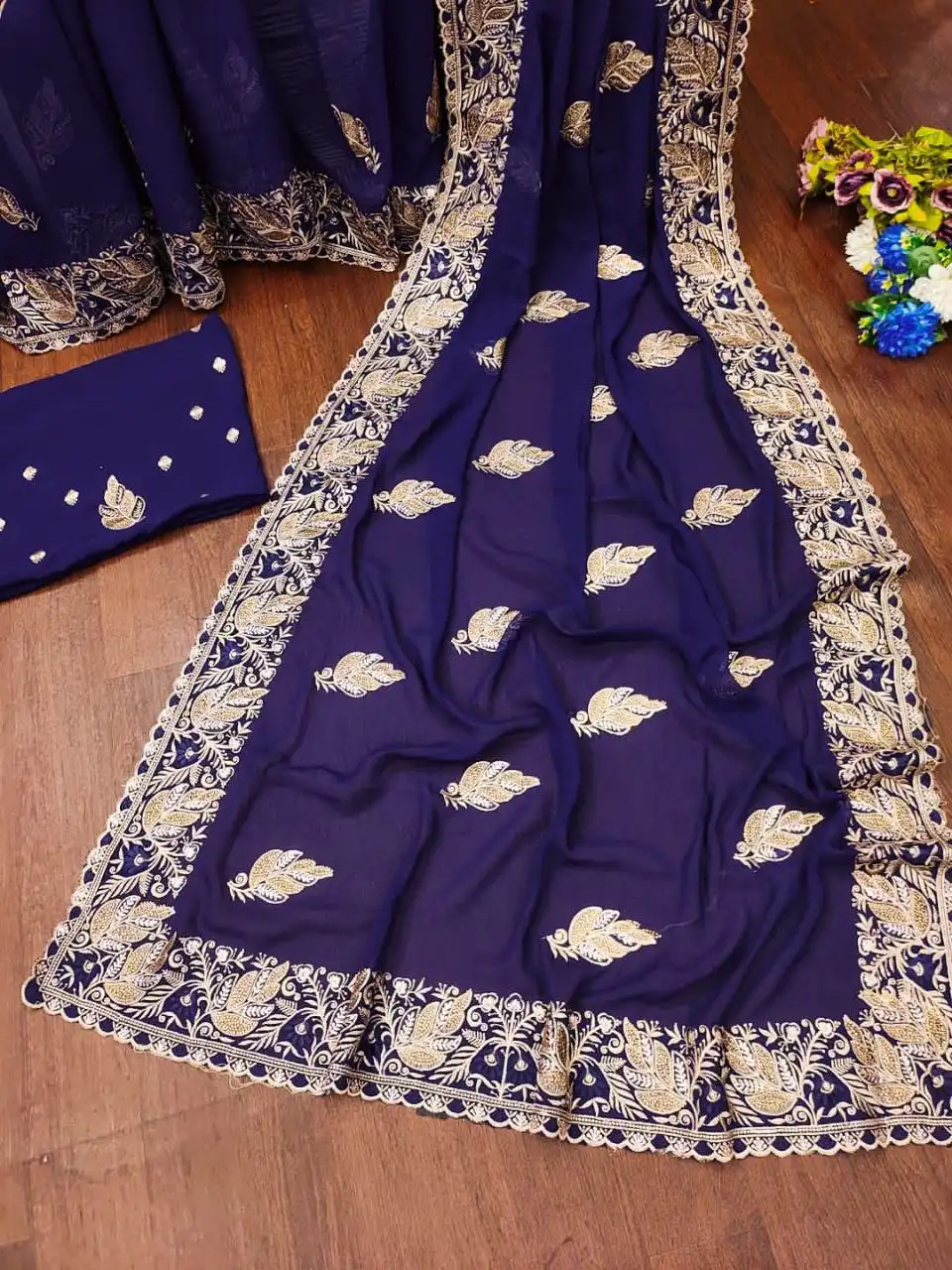 RC1 Vol 69 Pure Georgette Siroski Work Saree 04 Pcs Set