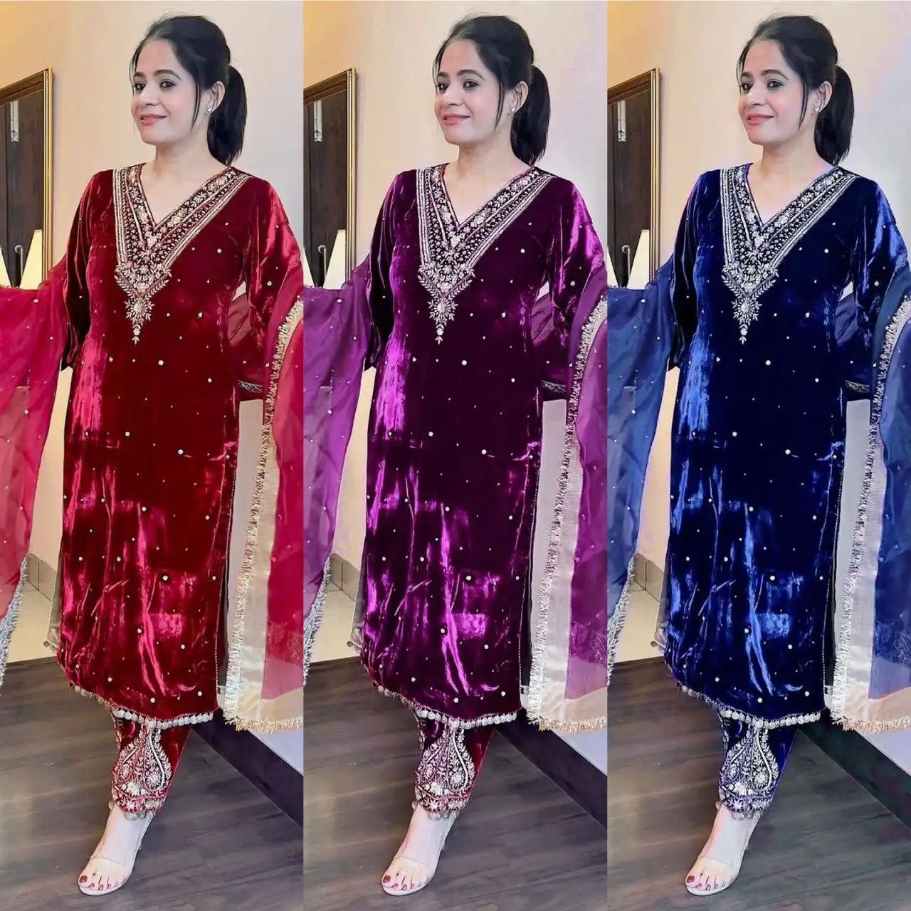 Deepika 5630 Viscos Velvet Designer Suit 03 Pcs Set
