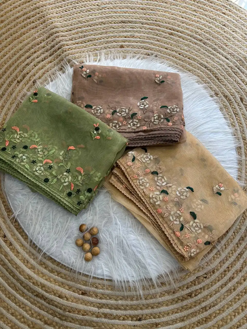 MHV Avantika Soft Organza Floral Saree 03 Pcs Set