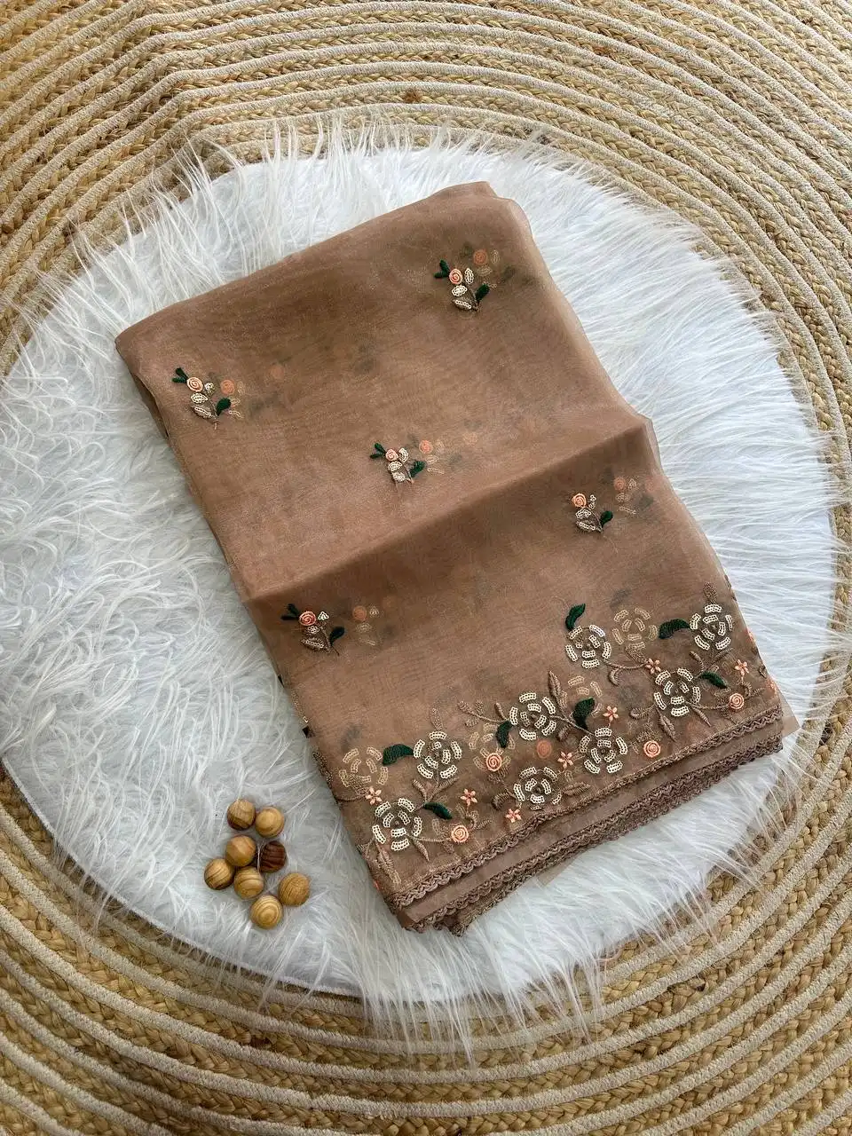 MHV Avantika Soft Organza Floral Saree 03 Pcs Set