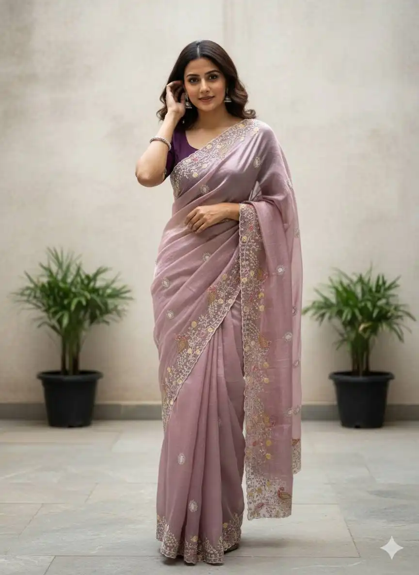 MHV Anupama Organza Embroidery Saree 06 Pcs Set