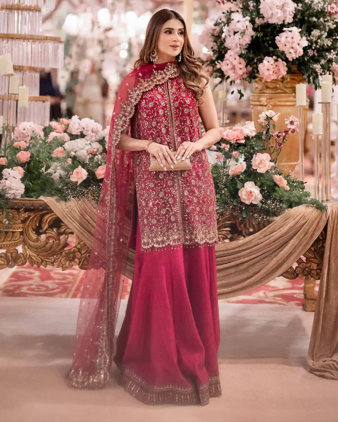 C585 1423 Chinnon Silk Wedding Sarara Suit 04 Pcs Set
