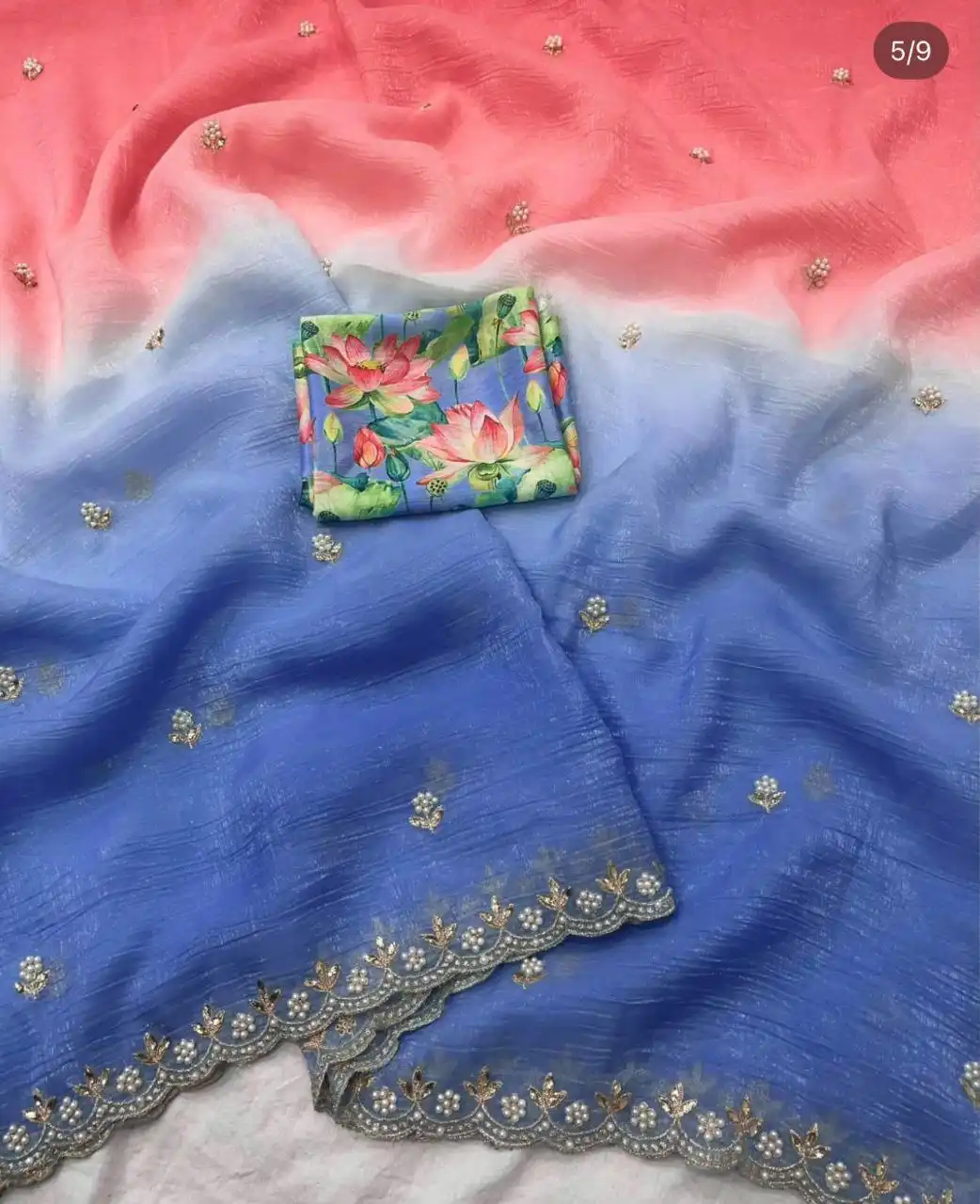 RC1 Vol 75 Candy Crush Silk Moti Work Saree 05 Pcs Set
