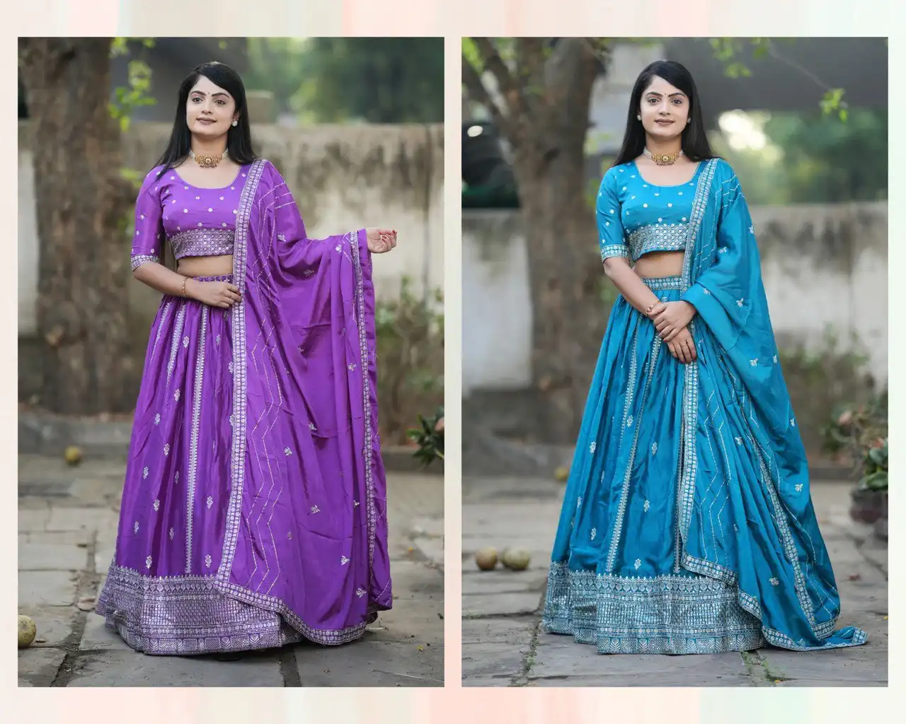 WMT 9030 Heavy Chinon Lehenga Choli 02 Pcs Set