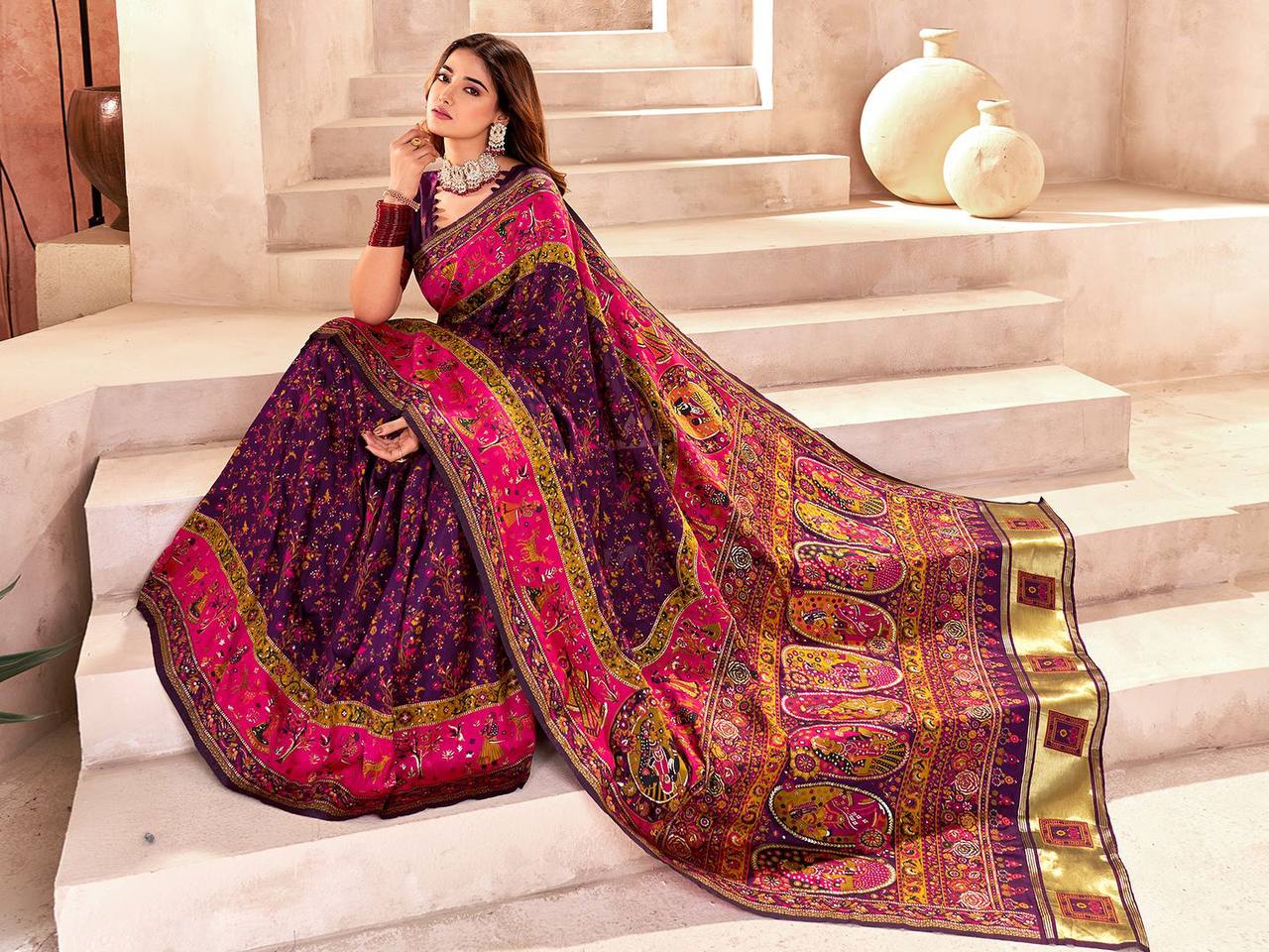 Laxmi 947 Soft Rajwadi Pashmina Silk Saree 08 Pcs Set