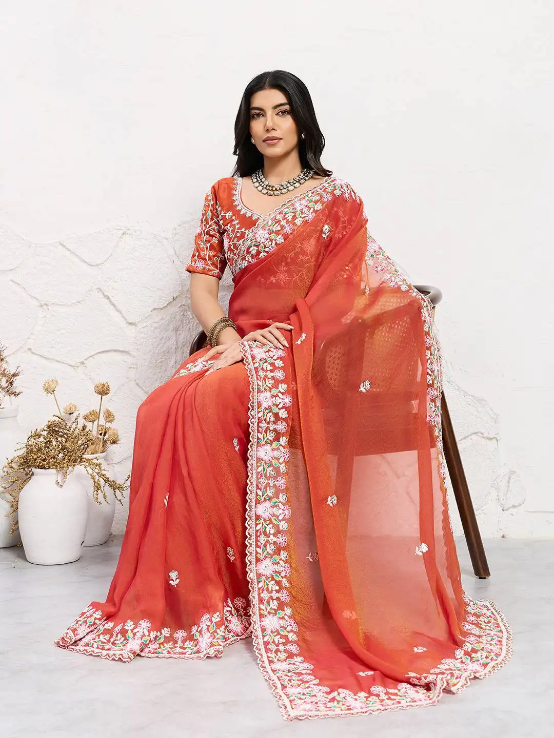 Kiara Dhwani 1 Moss Chiffon Embroidery Saree 02 Pcs Set