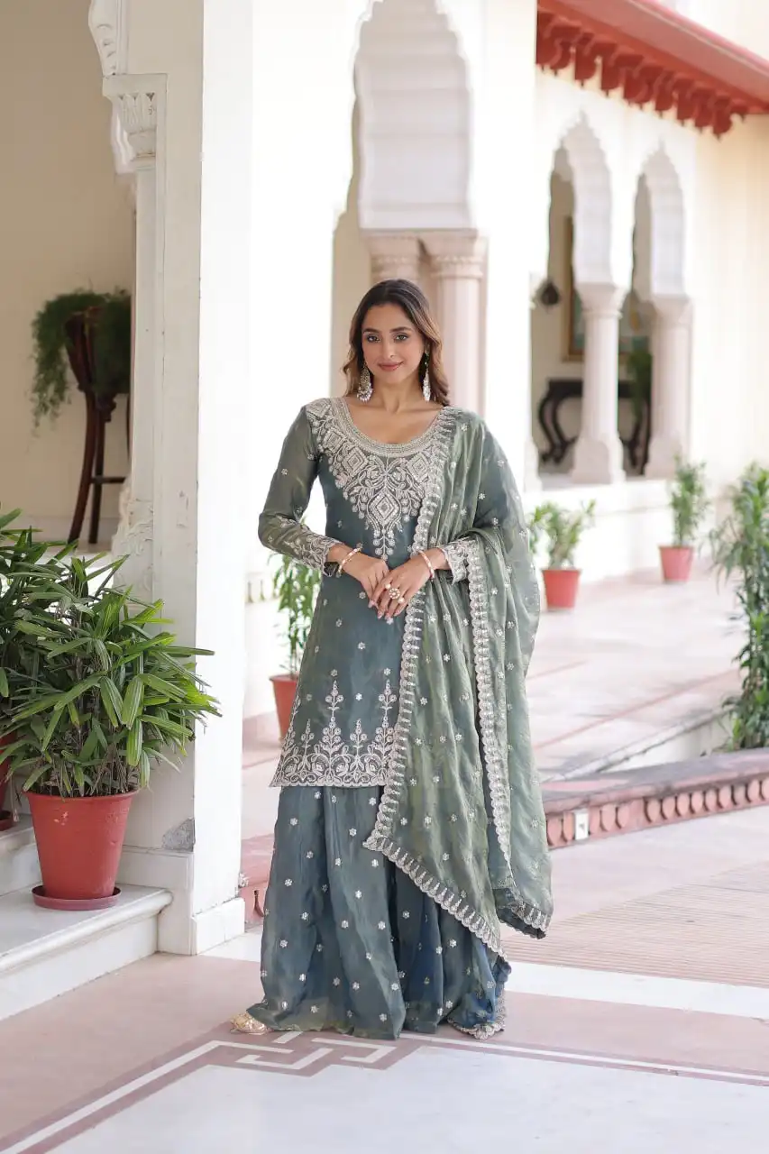 Moni 1211 Fendi Silk Sarara Suit Embroidery Collection