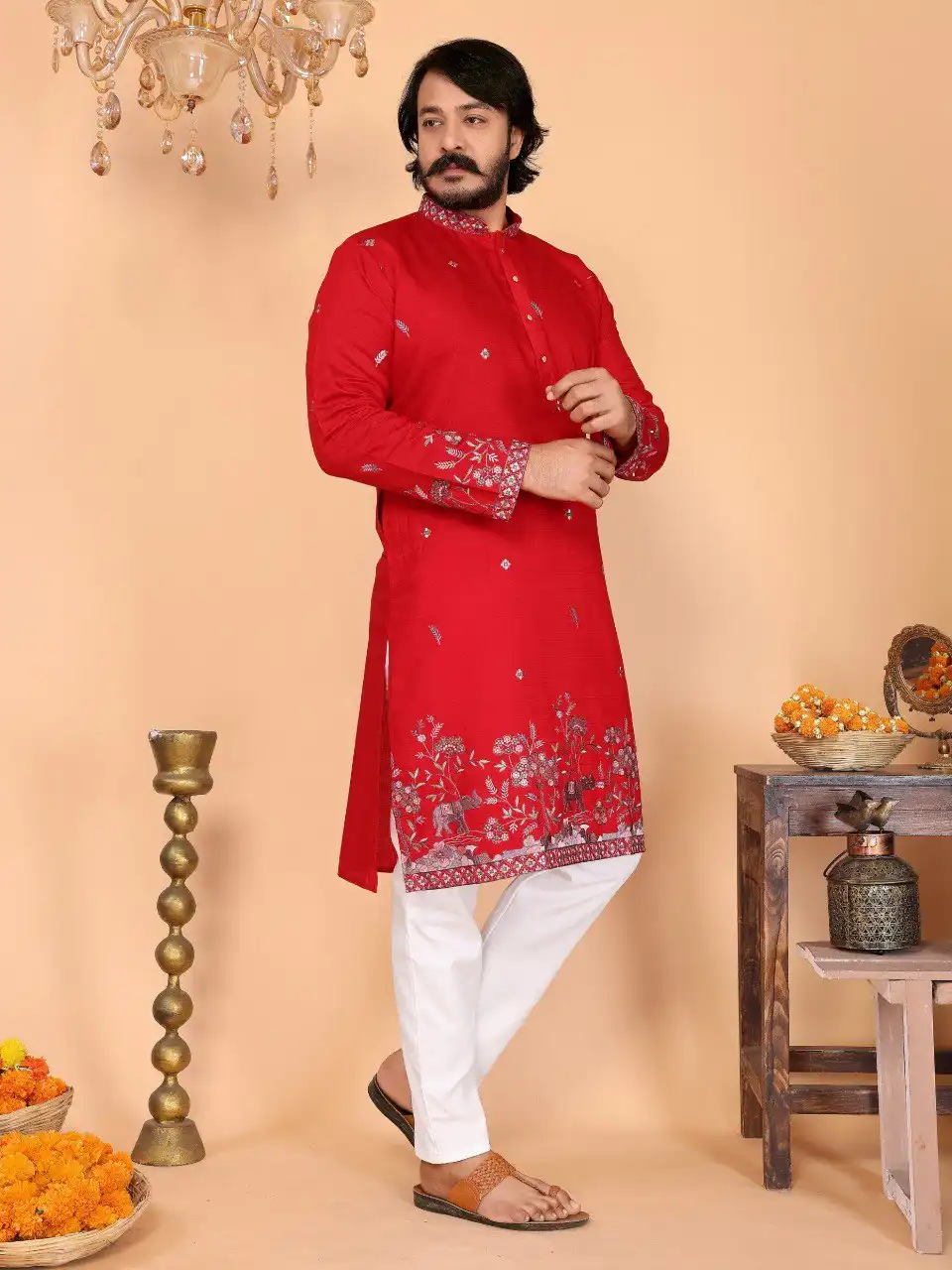 VTR 05 Linen Cotton Kurta Pyjama With Embroidery Work