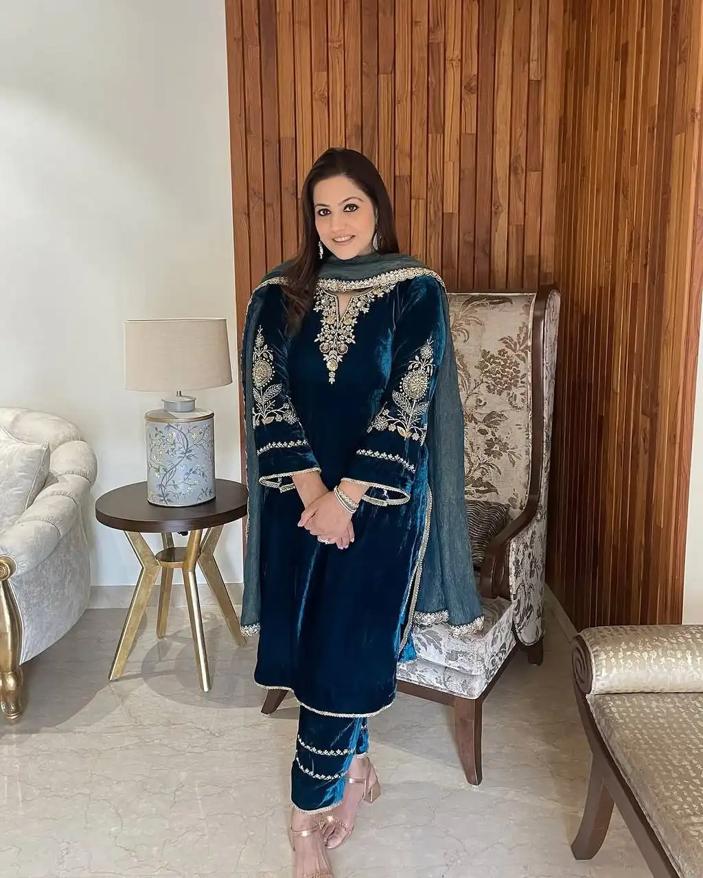 BV 414 Velvet Readymade Dress With Embroidery Work