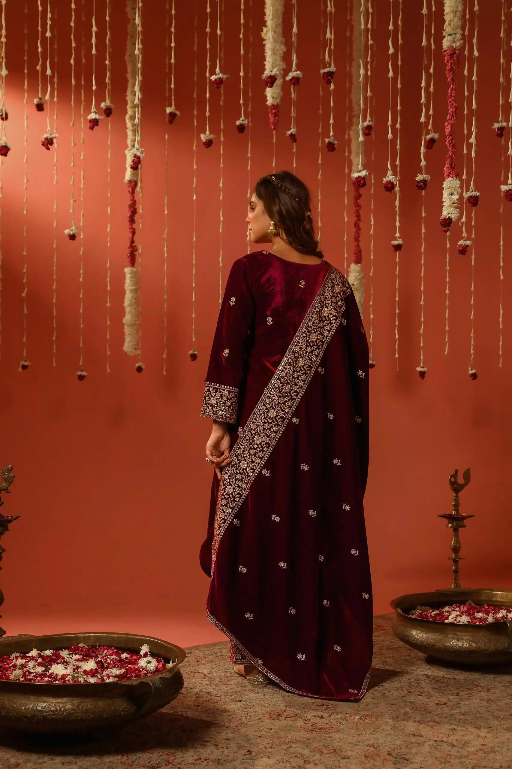 C585 1411 Velvet Embroidery Readymade Dress 02 Pcs Set