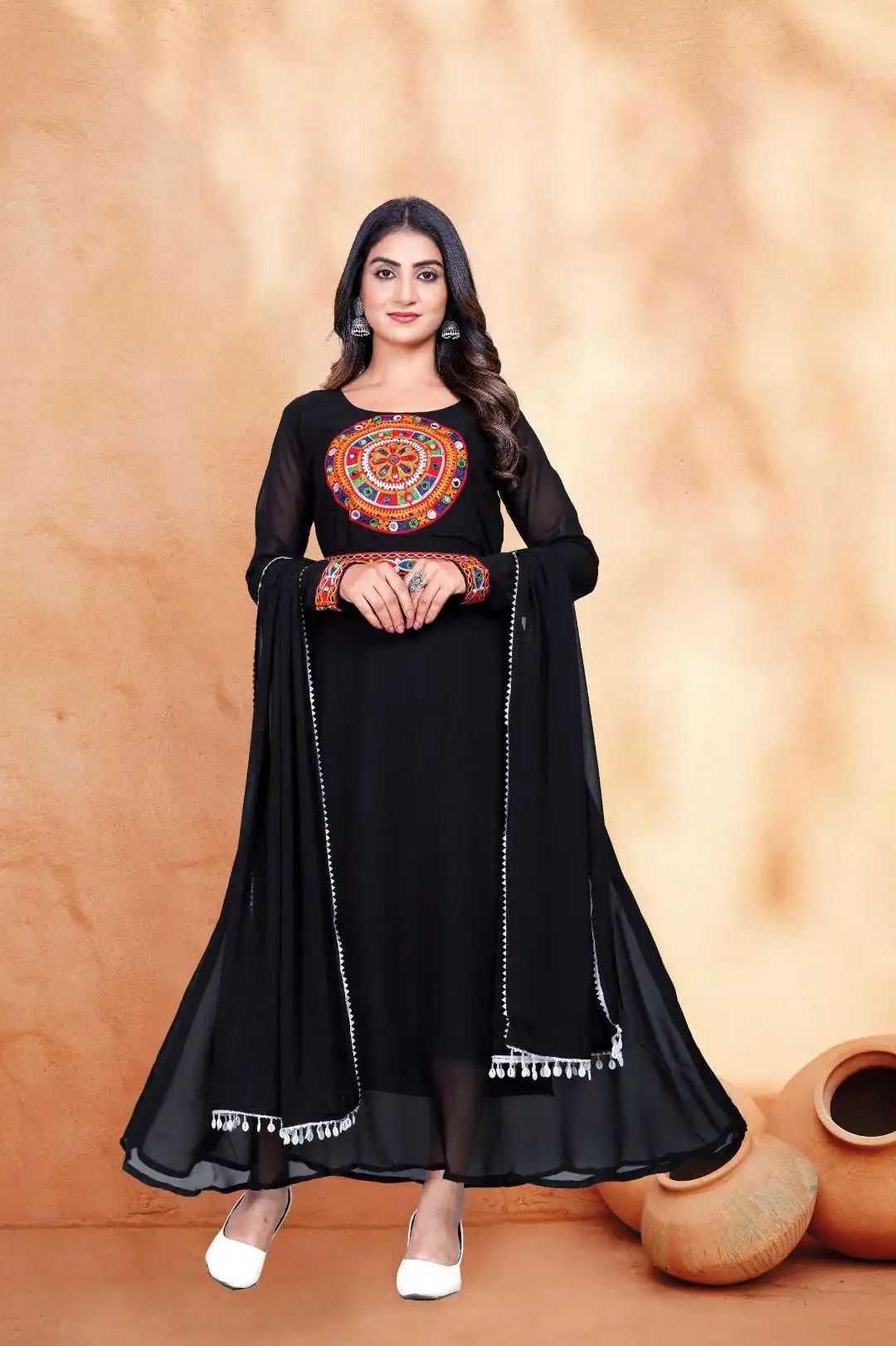 Shiv Vol 45 Black Georgette Gown With Dupatta 04 Pcs Set