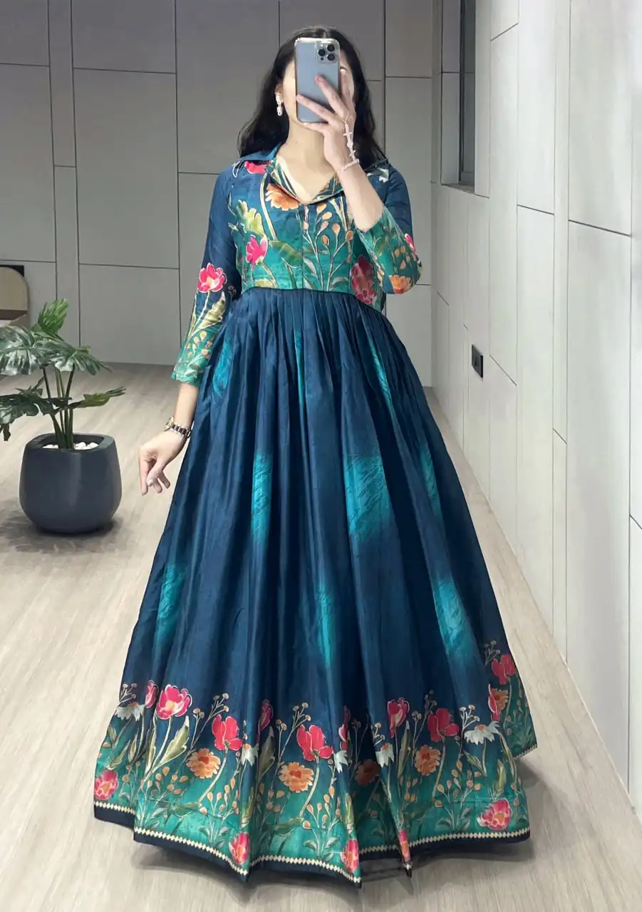 WMT 9031 Manipuri Silk Floral Printed Gown 03 Pcs Set