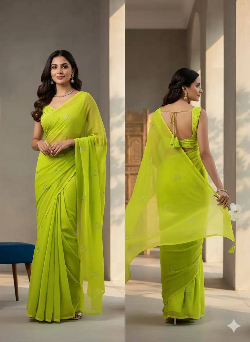 WMS Soft Georgette Festive Wear Saree 06 Pcs Set