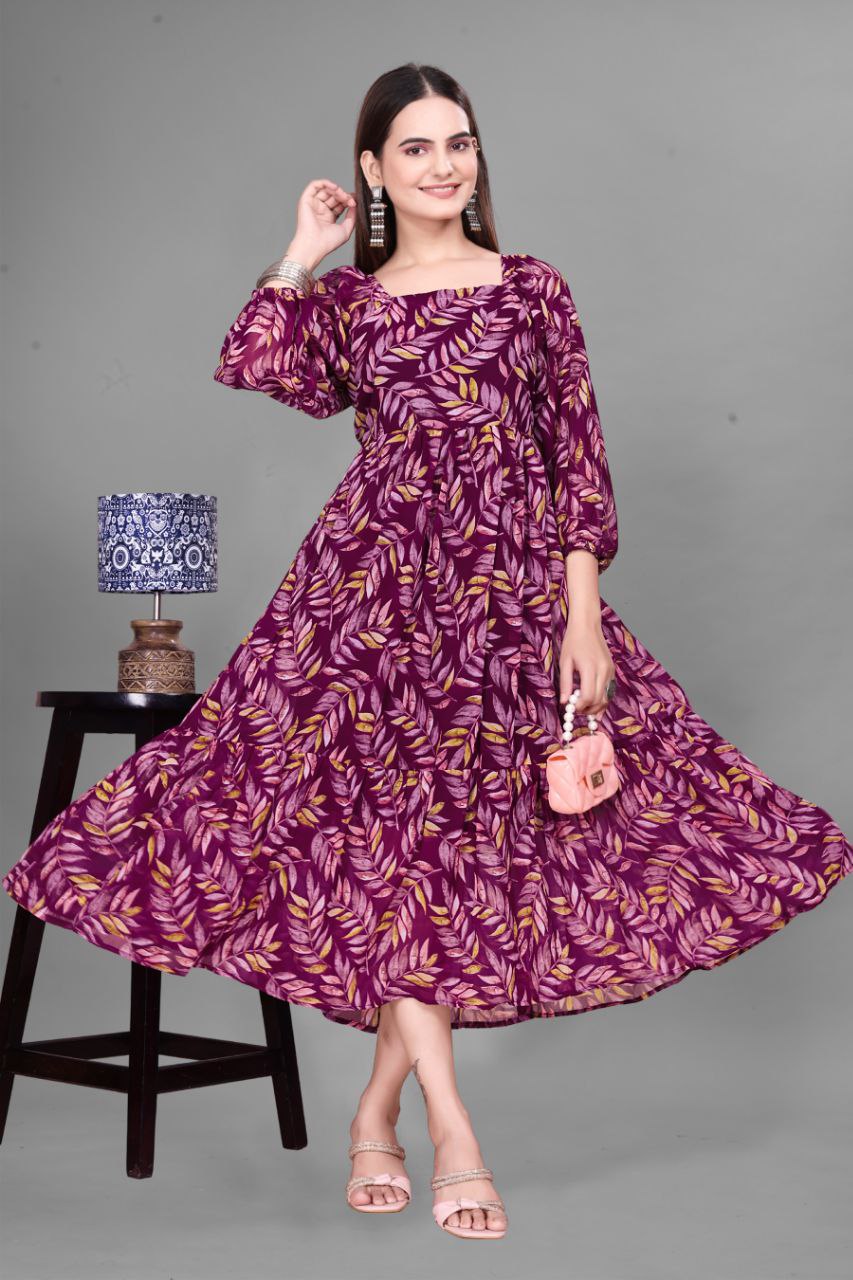 RM Georgette Printed Frock Kurti 04 Pcs Set