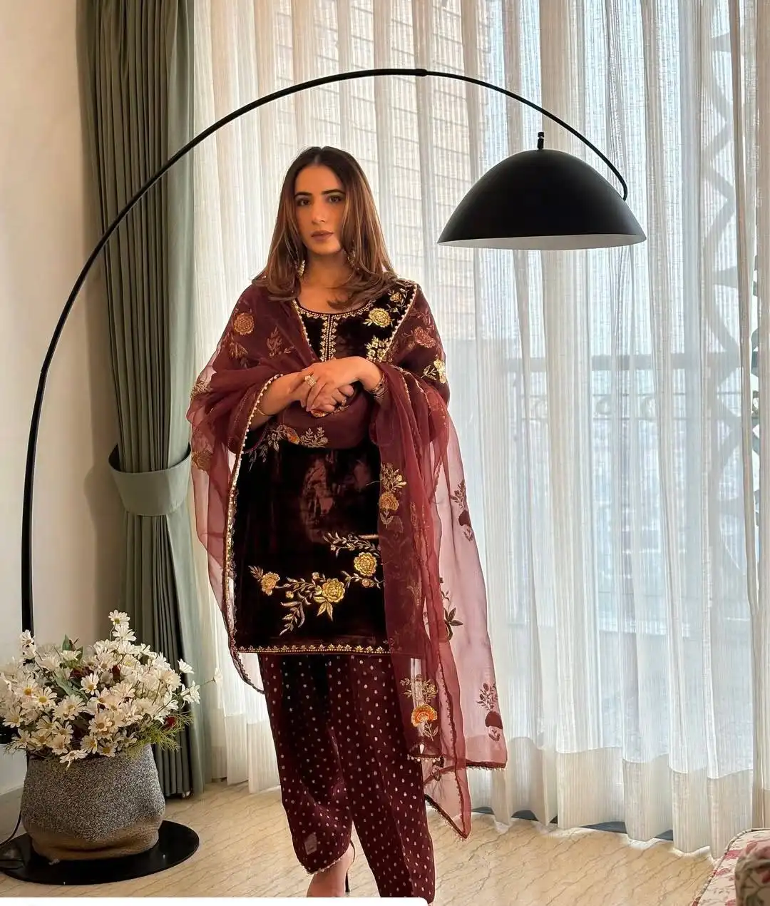 BV 408 Velvet Embroidery Readymade Dress 04 Pcs Set