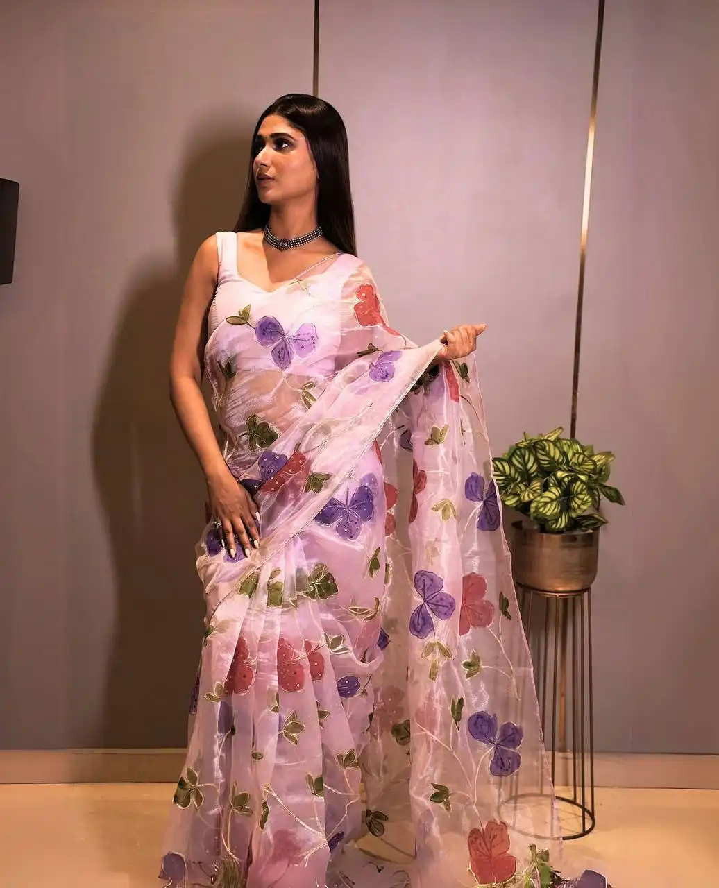 BDB 40 Glass Organza Silk Printed Party Wear Saree