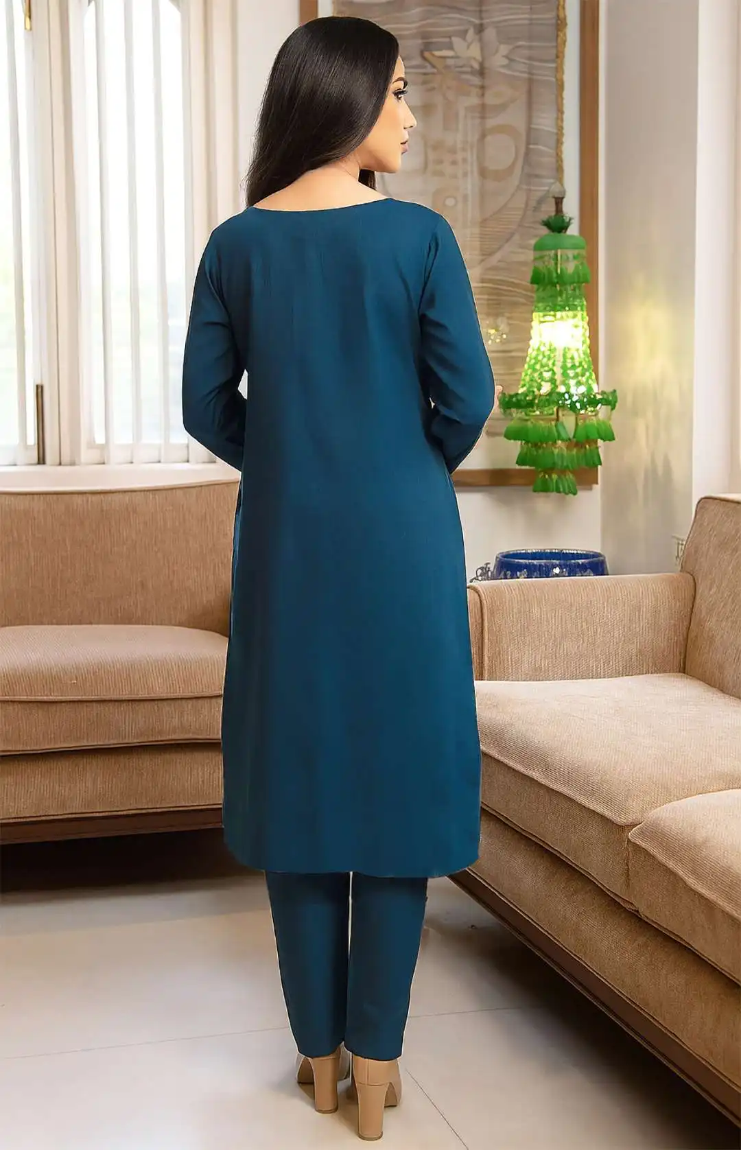 FFD Cerulean Blue Tesla Kurti Pent Dupatta 05 Pcs Set