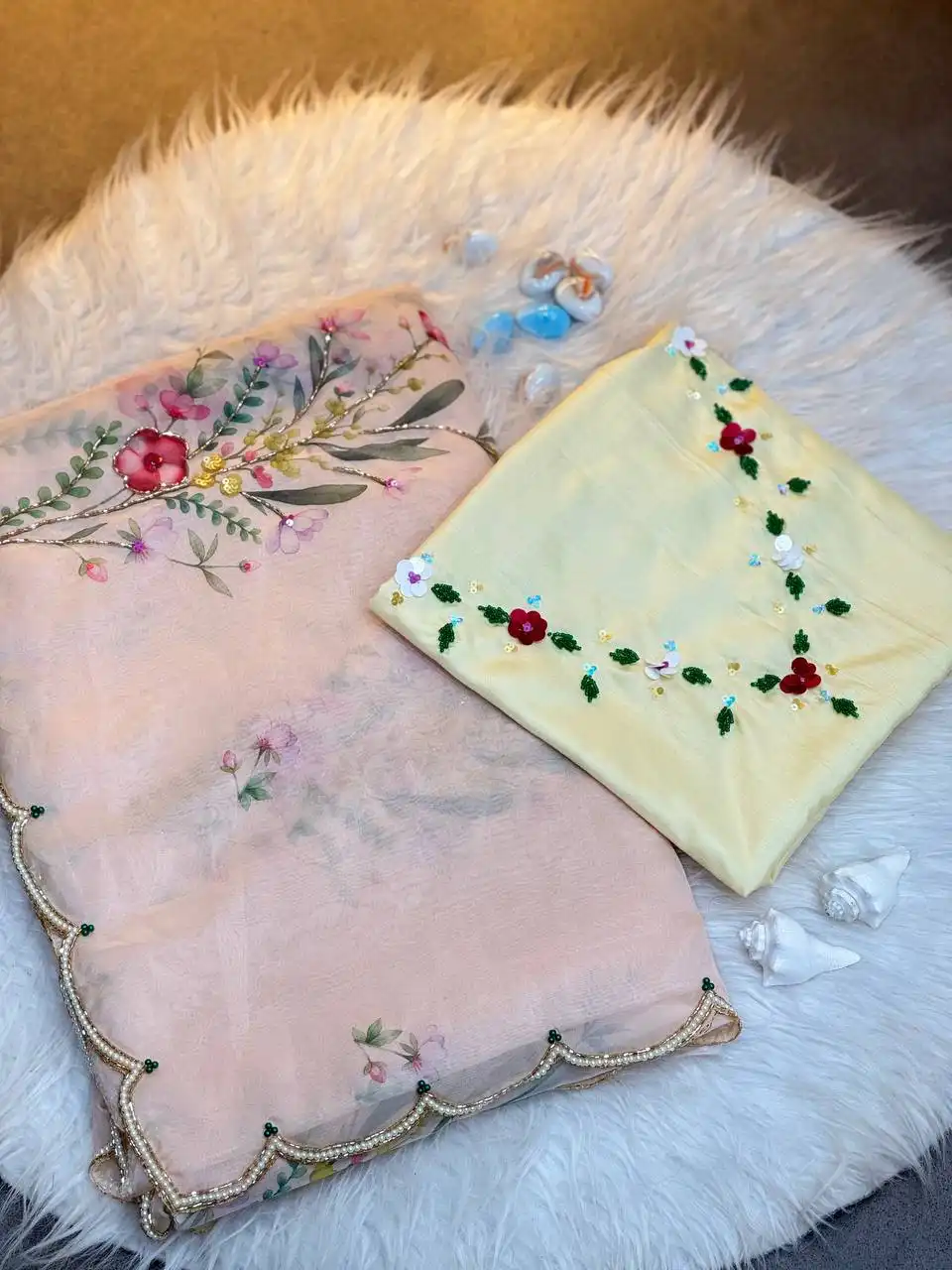 WMS Tabi Soft Organza Flower Work Saree 02 Pcs Set