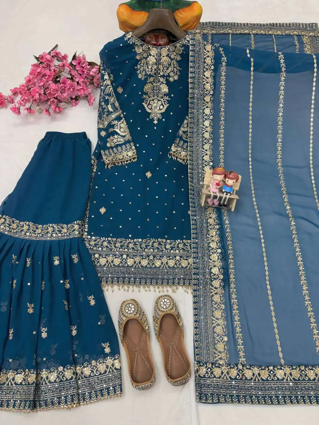 C585 1413 Georgette Wedding Gharara Suit 04 Pcs Set