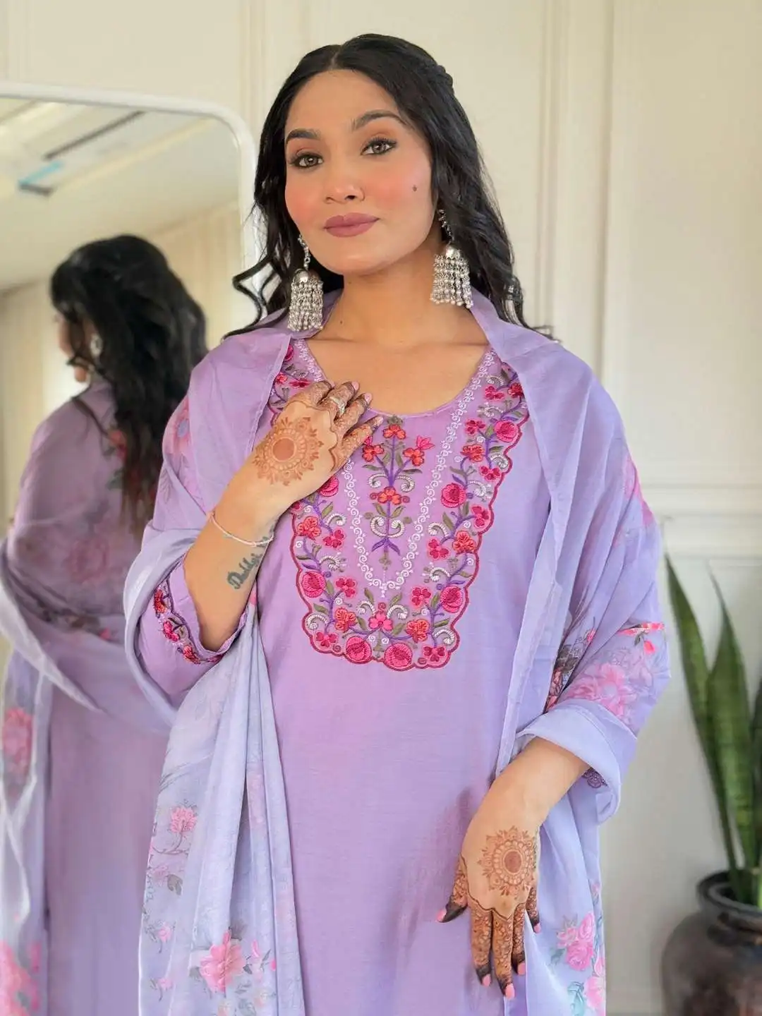 FFD lavender Tesla Kurti Pent With Dupatta 05 Pcs Set