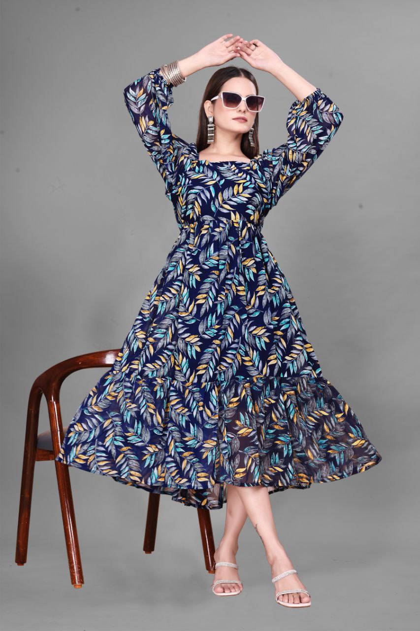 RM Georgette Printed Frock Kurti 04 Pcs Set