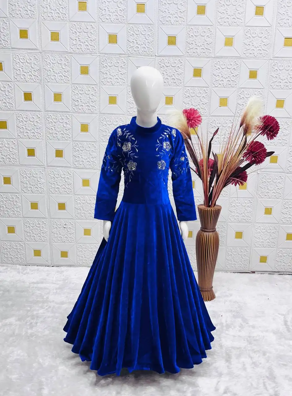 Baby 230 Blue Viscose Velvet Festive Gown Collection