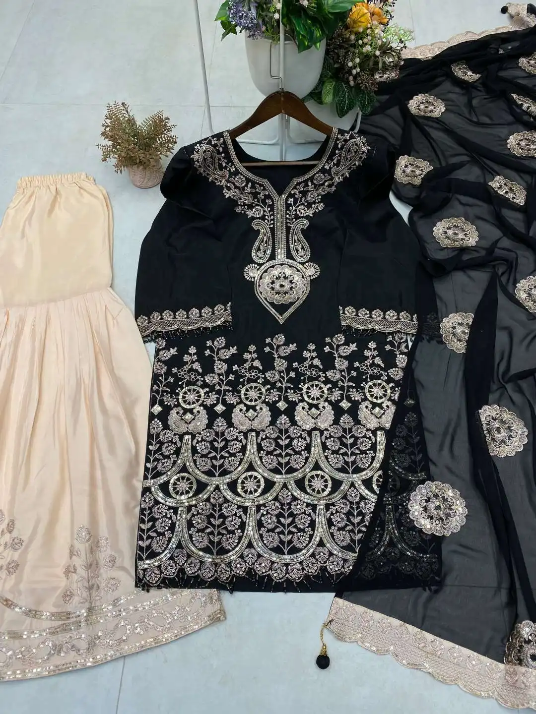 BV 409 French Crape Festive Gharara Suit 04 Pcs Set