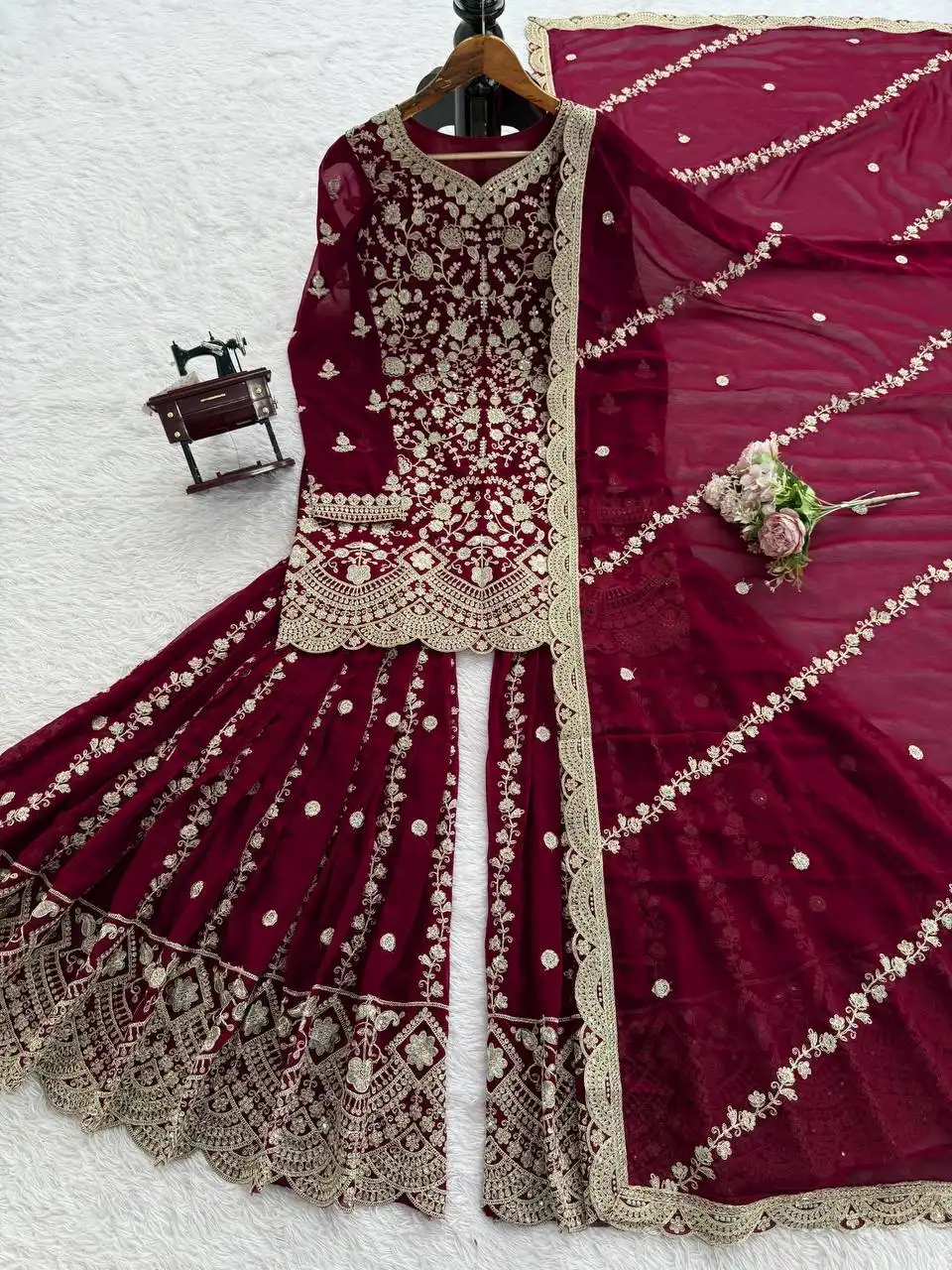 Deepika 5939 Foux Gorgette Gharara Suit 04 Pcs Set