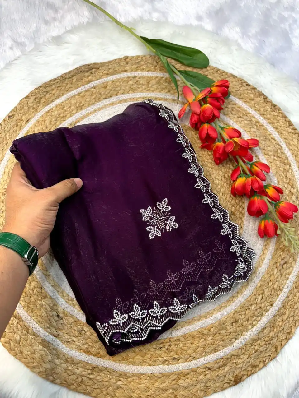 RC1 Vol 68 Fandy Satin Silk Party Wear Saree 05 Pcs Set