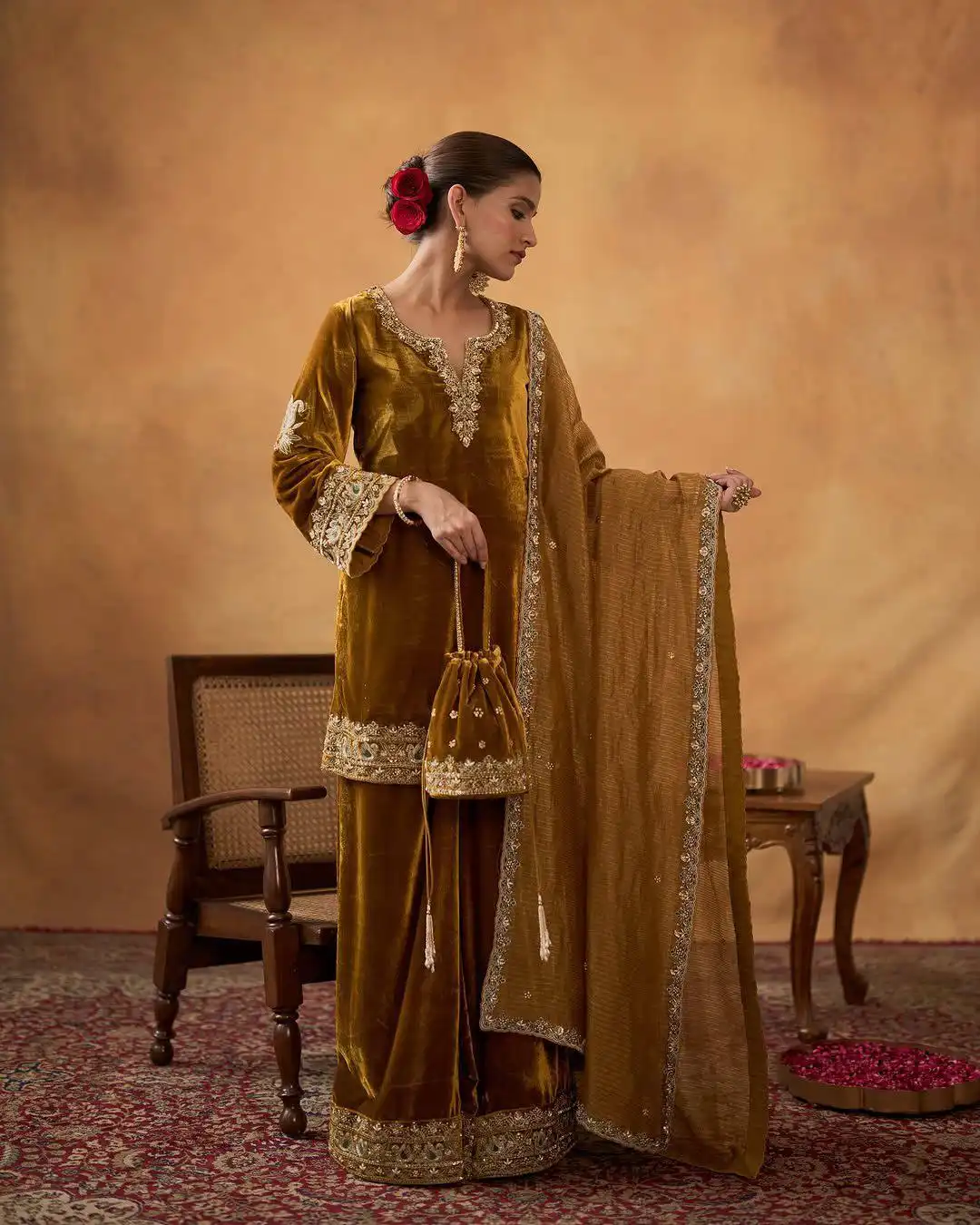 C585 1421 Velvet Festival Readymade Dress 04 Pcs Set