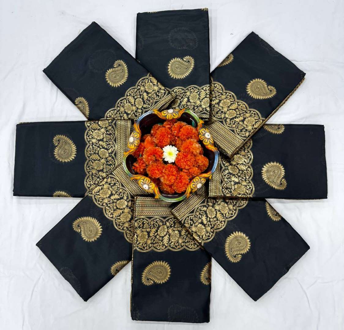 Rani 6052 Black Soft Lichi Silk Saree Below 700