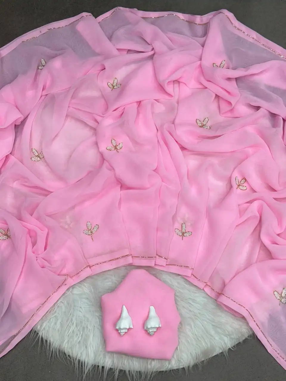 WMS Soft Georgette Handwork Saree 03 Pcs Set