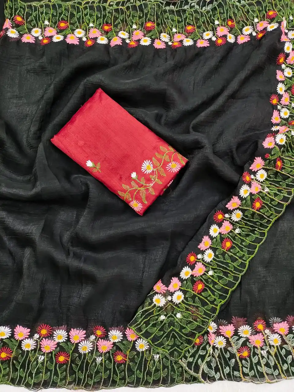 RC1 Vol 65 Soft Wrinkle Crush Embroidery Saree 02 Pcs Set