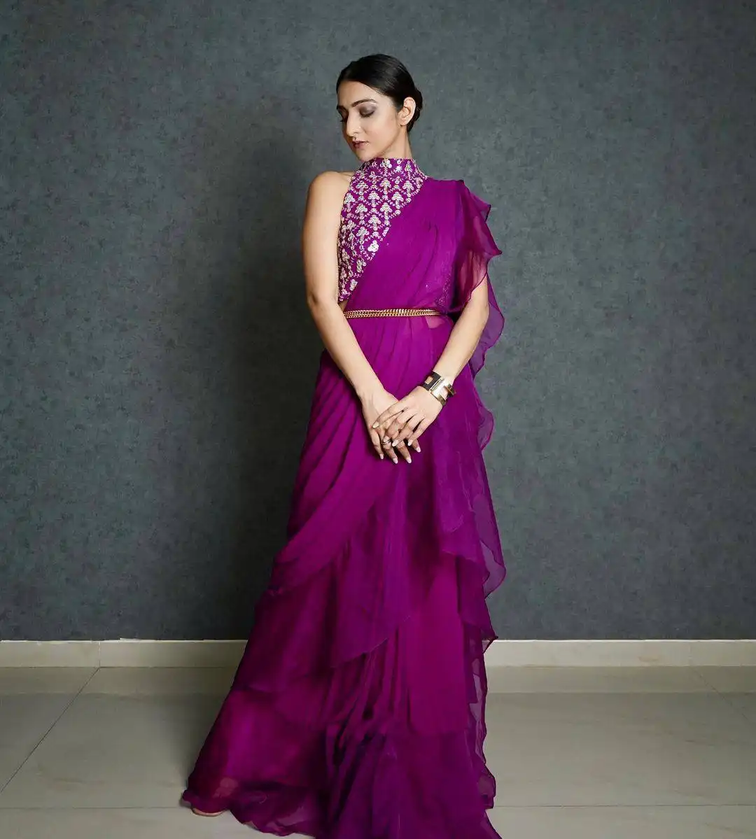 RBC 1110 Apple Organza Lahenga Saree Blouse 03 Pcs Set