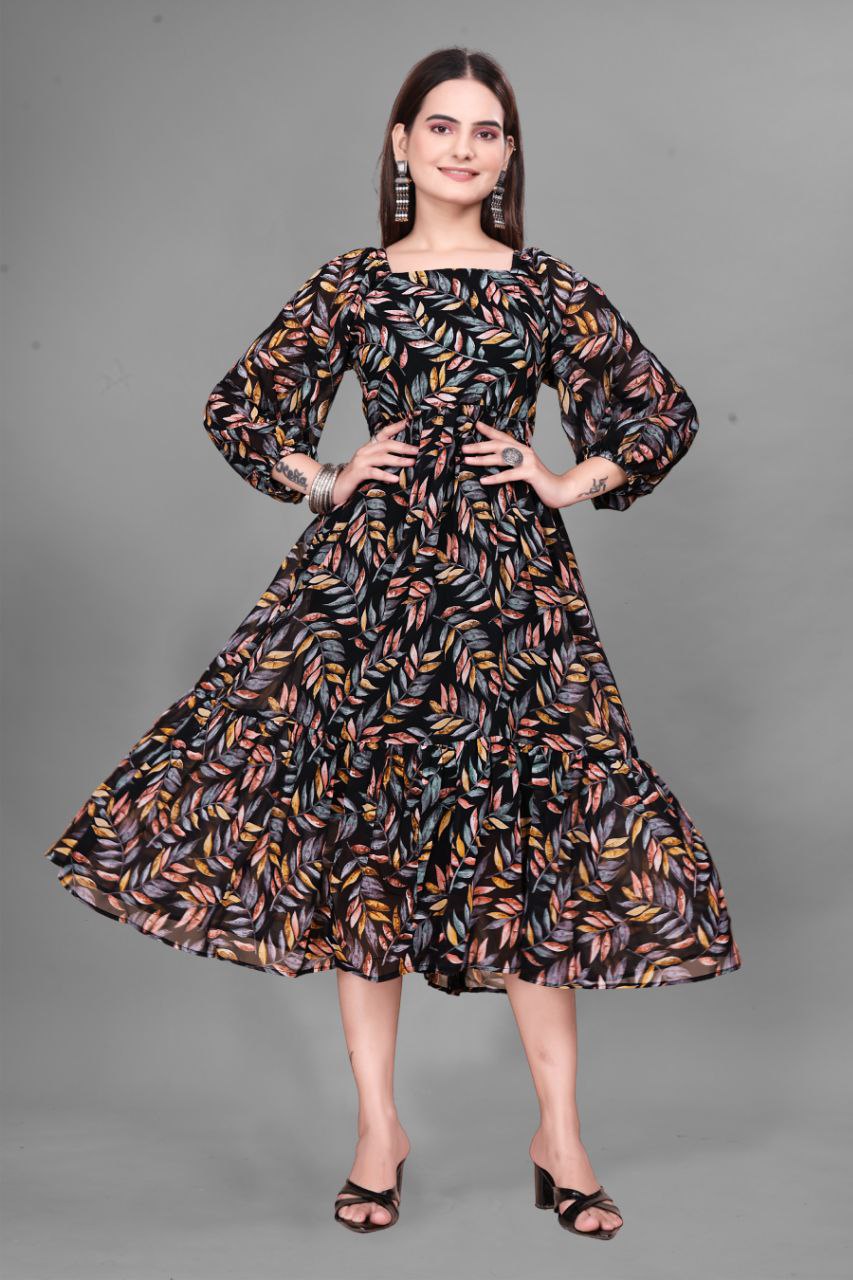 RM Georgette Printed Frock Kurti 04 Pcs Set