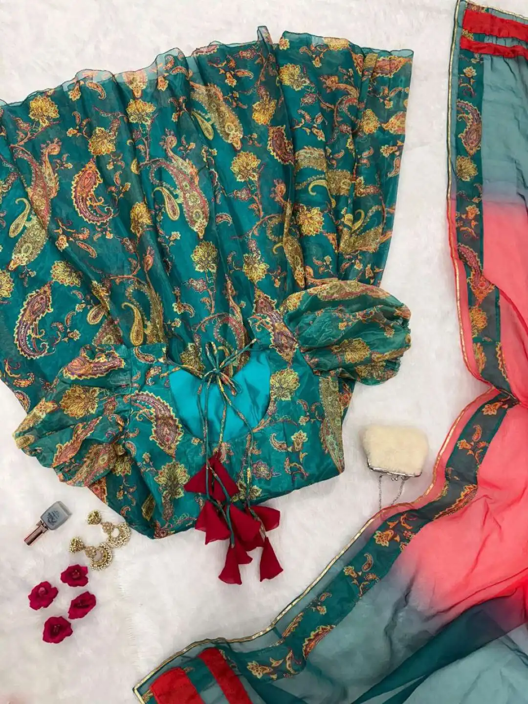 SWT 1184 Jimmy Organza Silk Gown Dupatta 05 Pcs Set