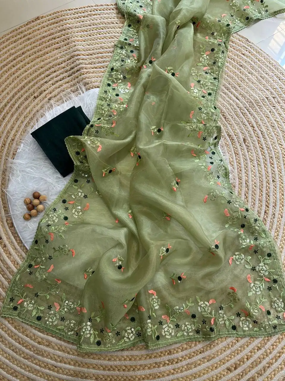 MHV Avantika Soft Organza Floral Saree 03 Pcs Set