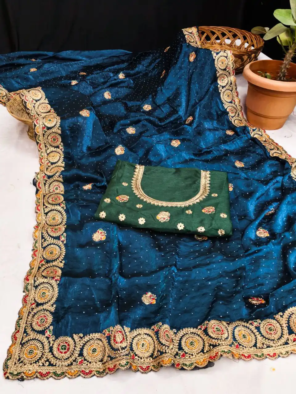 RC1 Vol 70 Fandi Satin Embroidery Saree 05 Pcs Set