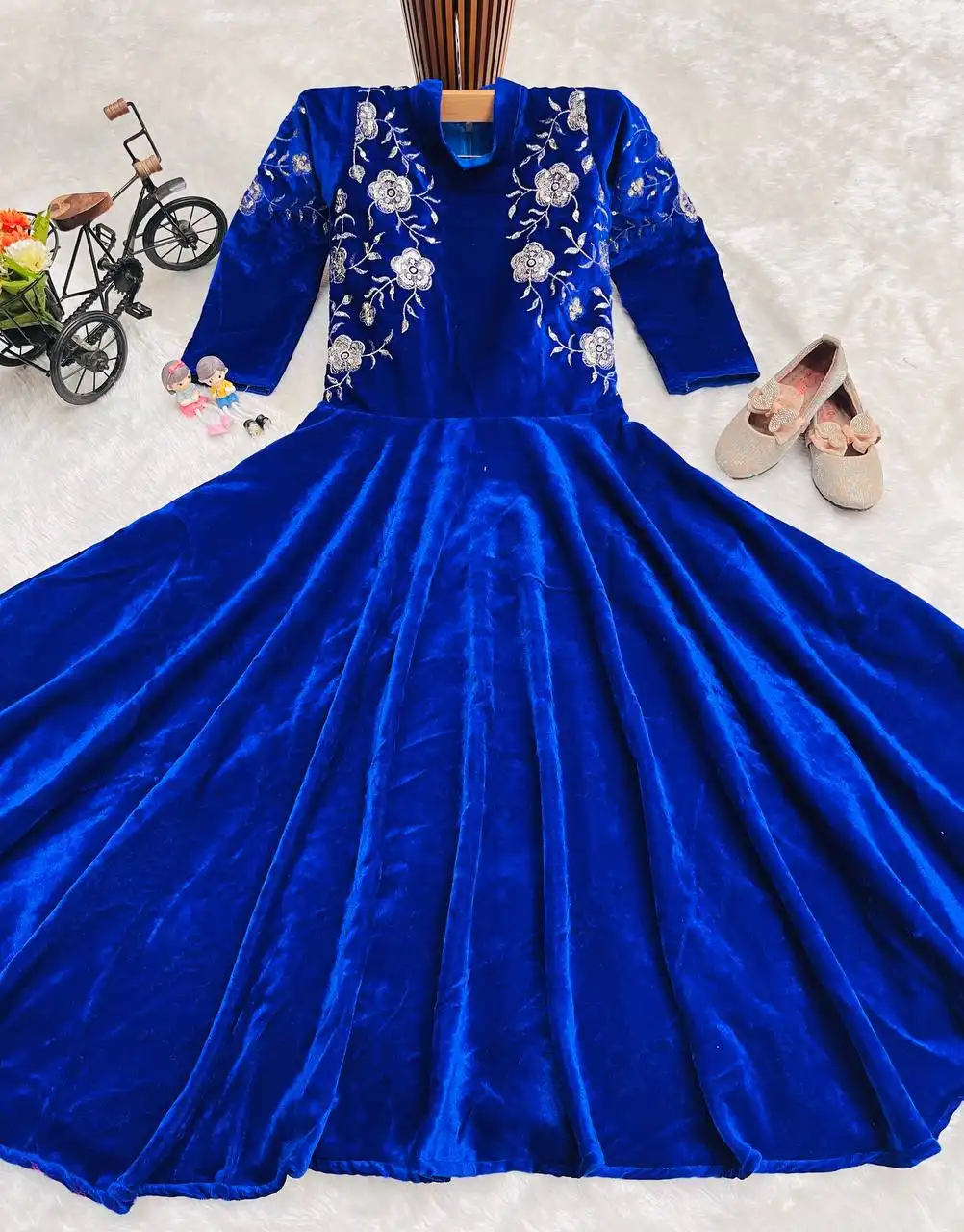 Baby 230 Blue Viscose Velvet Festive Gown Collection