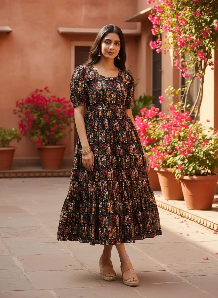 J2 Soft Cotton Digital Printed Frock Kurti 04 Pcs Set