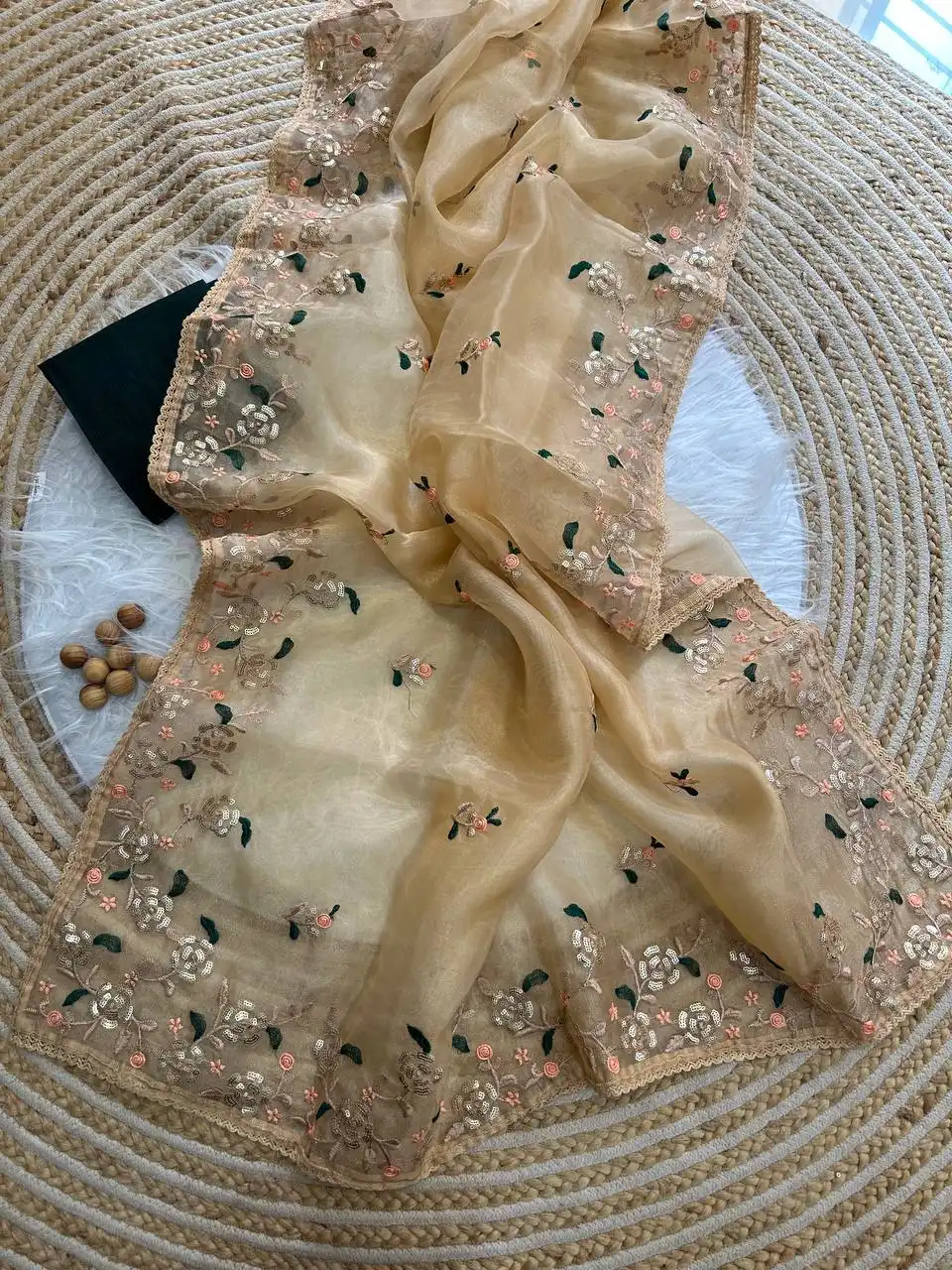 MHV Avantika Soft Organza Floral Saree 03 Pcs Set