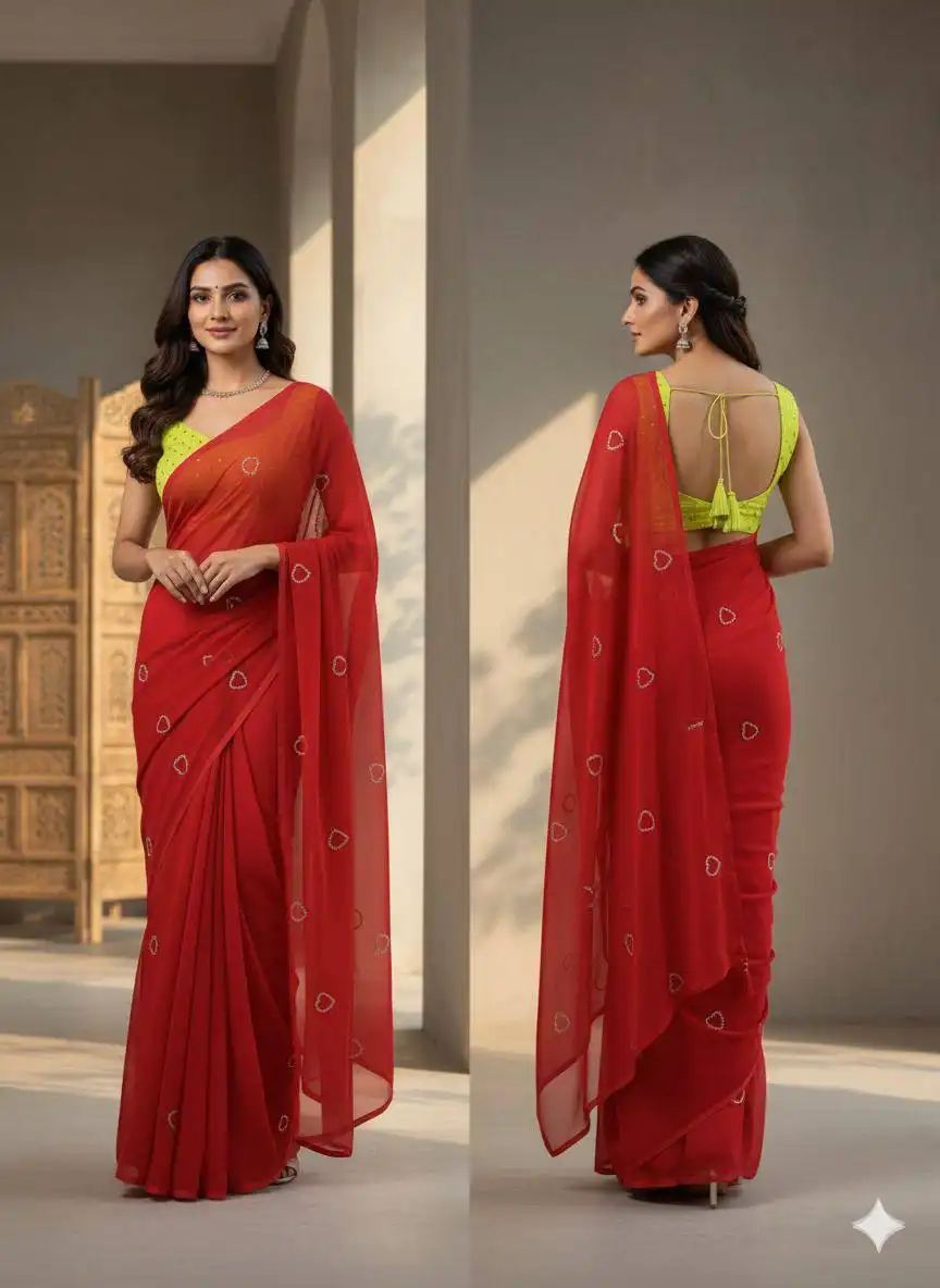 WMS Soft Georgette Festive Wear Saree 06 Pcs Set