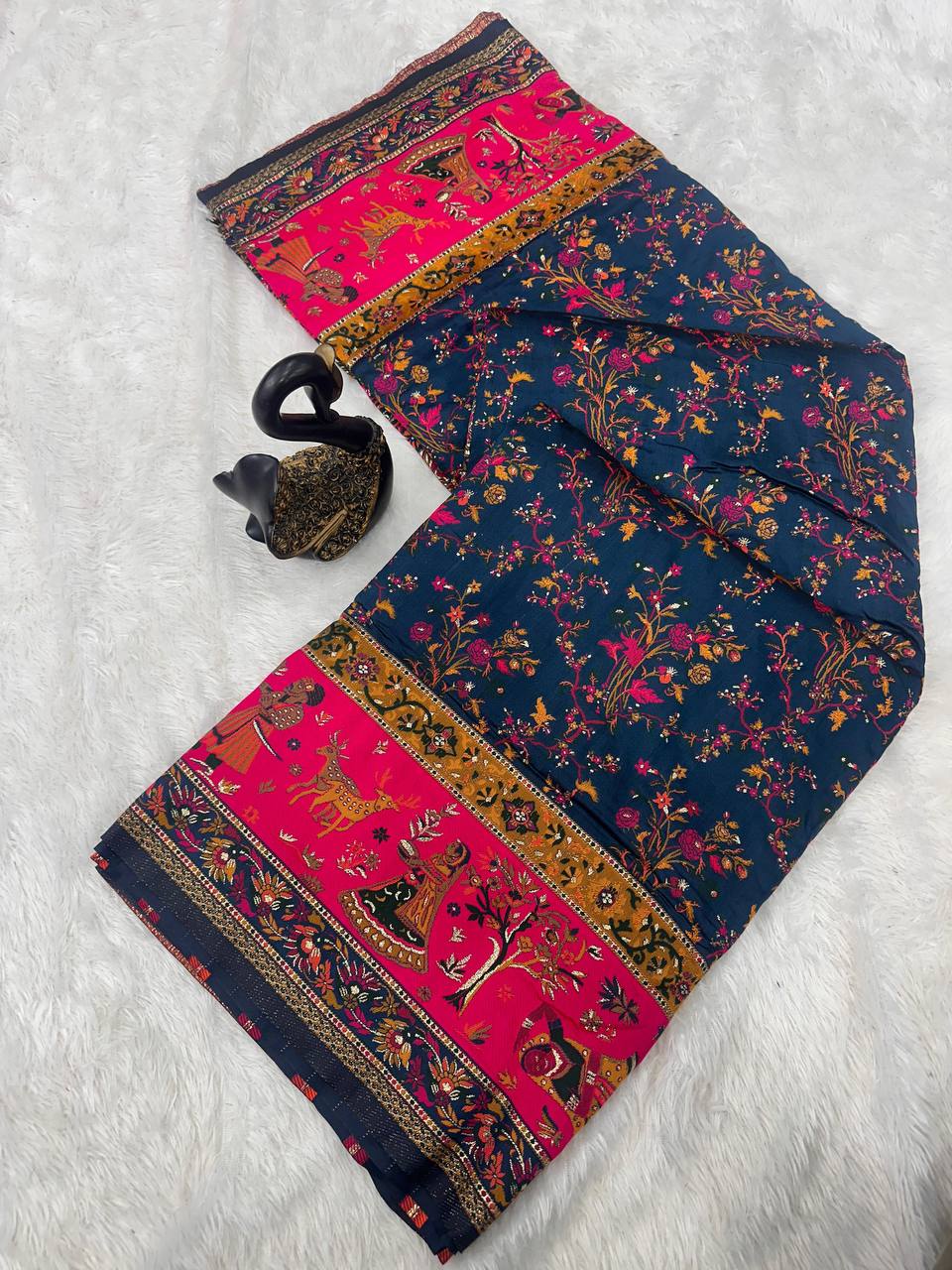 Laxmi 947 Soft Rajwadi Pashmina Silk Saree 08 Pcs Set