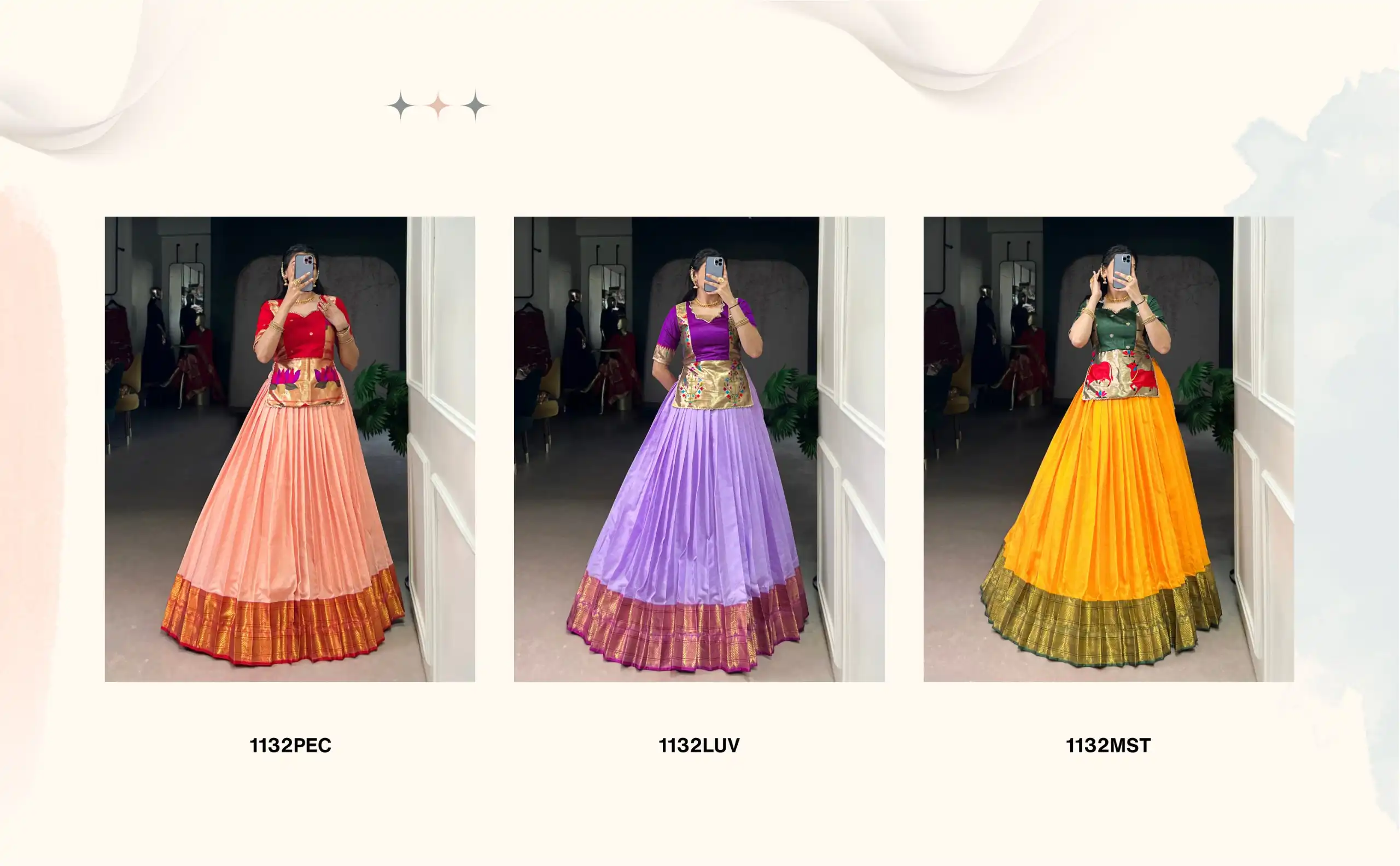 WMN 1132 Cotton Silk Festive Wear Skirt Top 03 Pcs Set