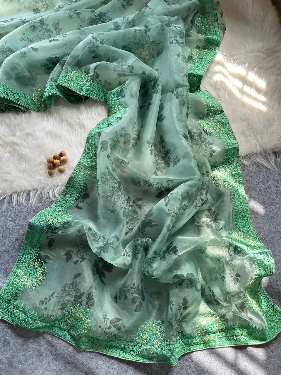 MHV Soft Organza Floral Printed Saree 05 Pcs Set