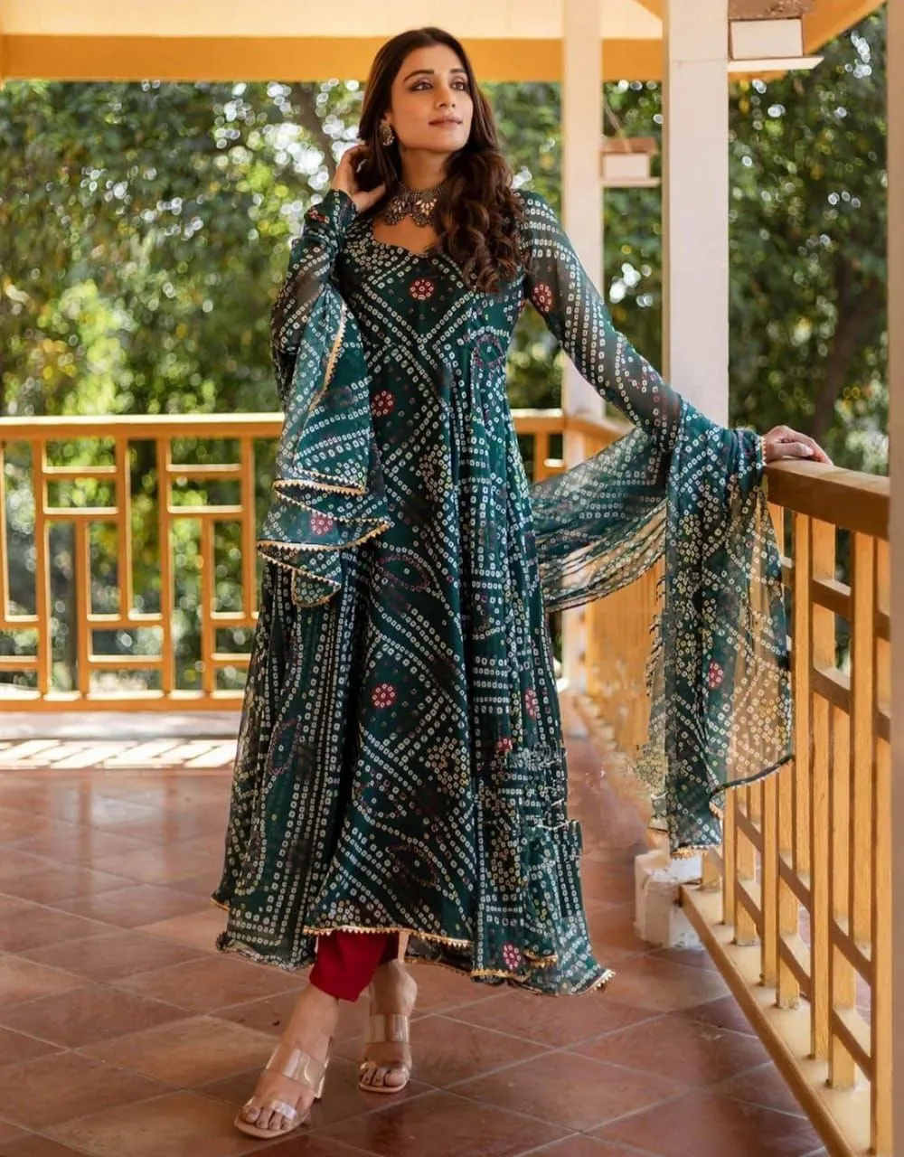 Shiv Vol 59 Green Delta Silk bandhani Printed Gown Dupatta